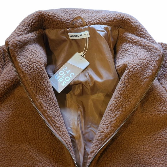 Women's 24 Colours Teddy Fleece Zip Up Jacket Brown Zumiez Small - Picture 13 of 15